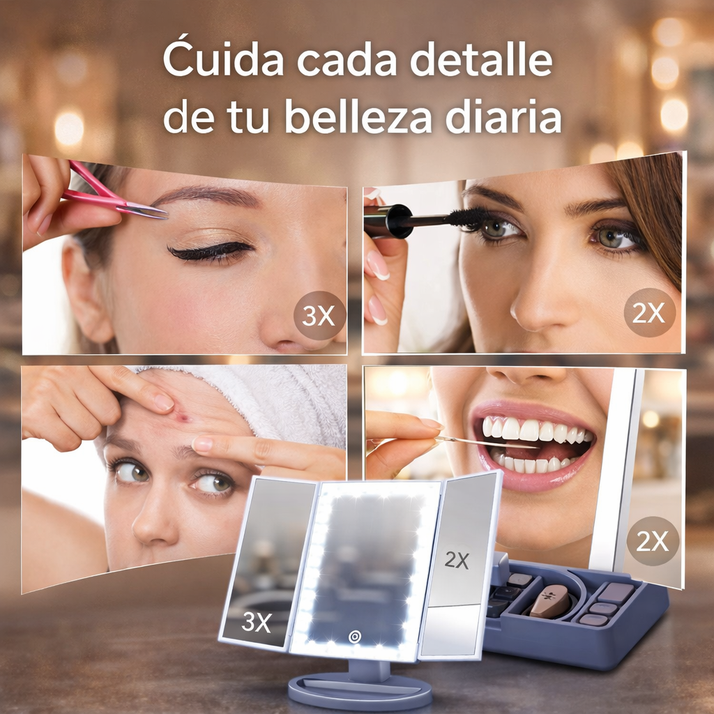 VisiBelle - Espejo Led Plegable en tres