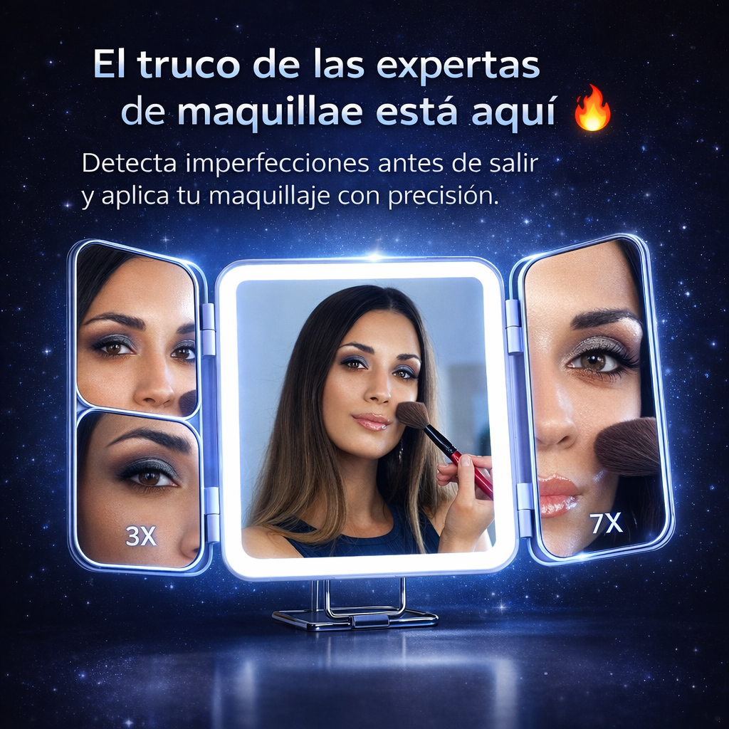 VisiBelle - Espejo Led Plegable en tres